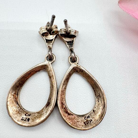 Vintage Marcasite Fleur de Lis 925 CN Sterling Silver Teardrop Earrings Tested - Picture 3 of 10